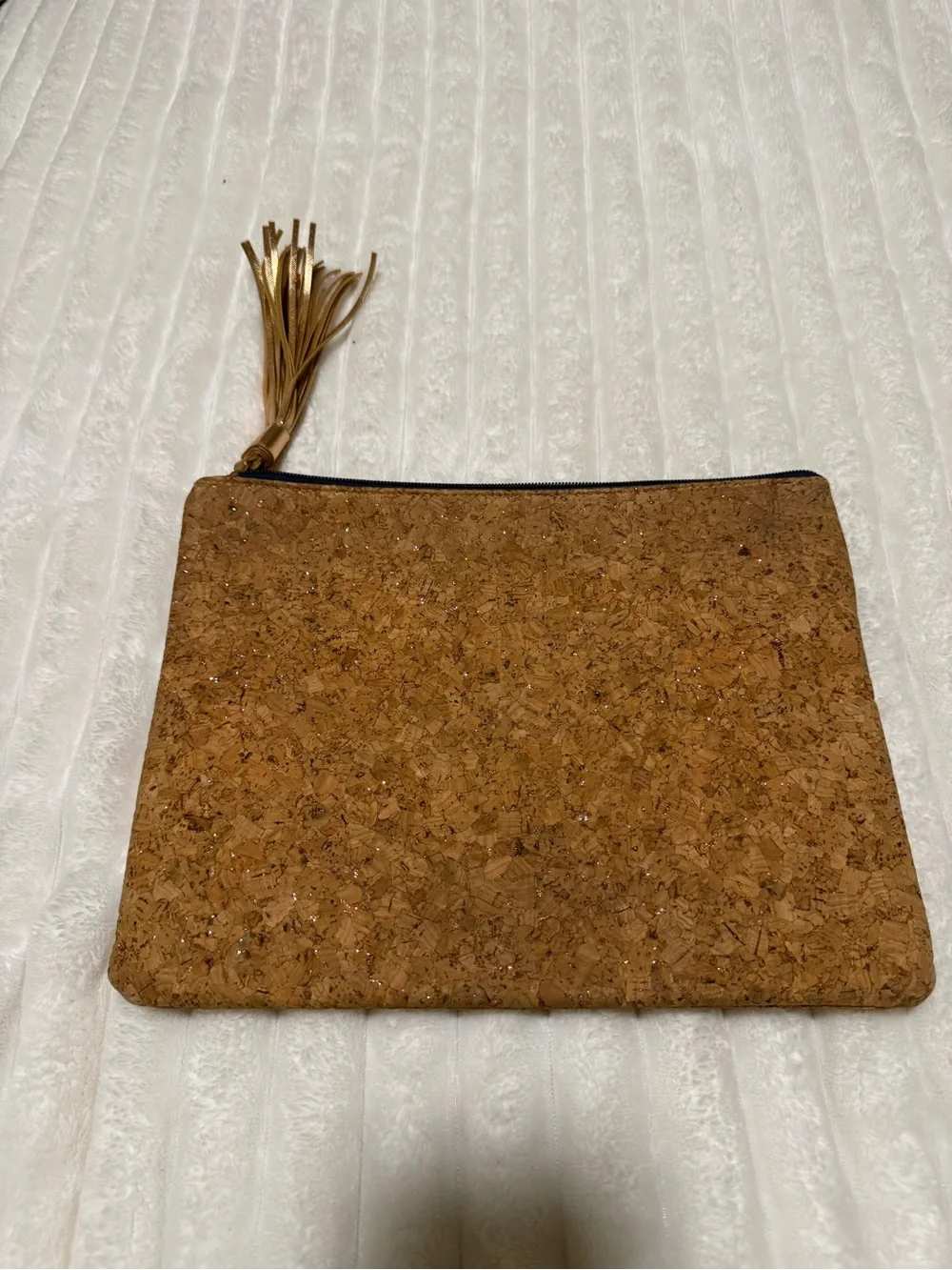 Cork Zip Wristlet Clutch in Brown with Tassel